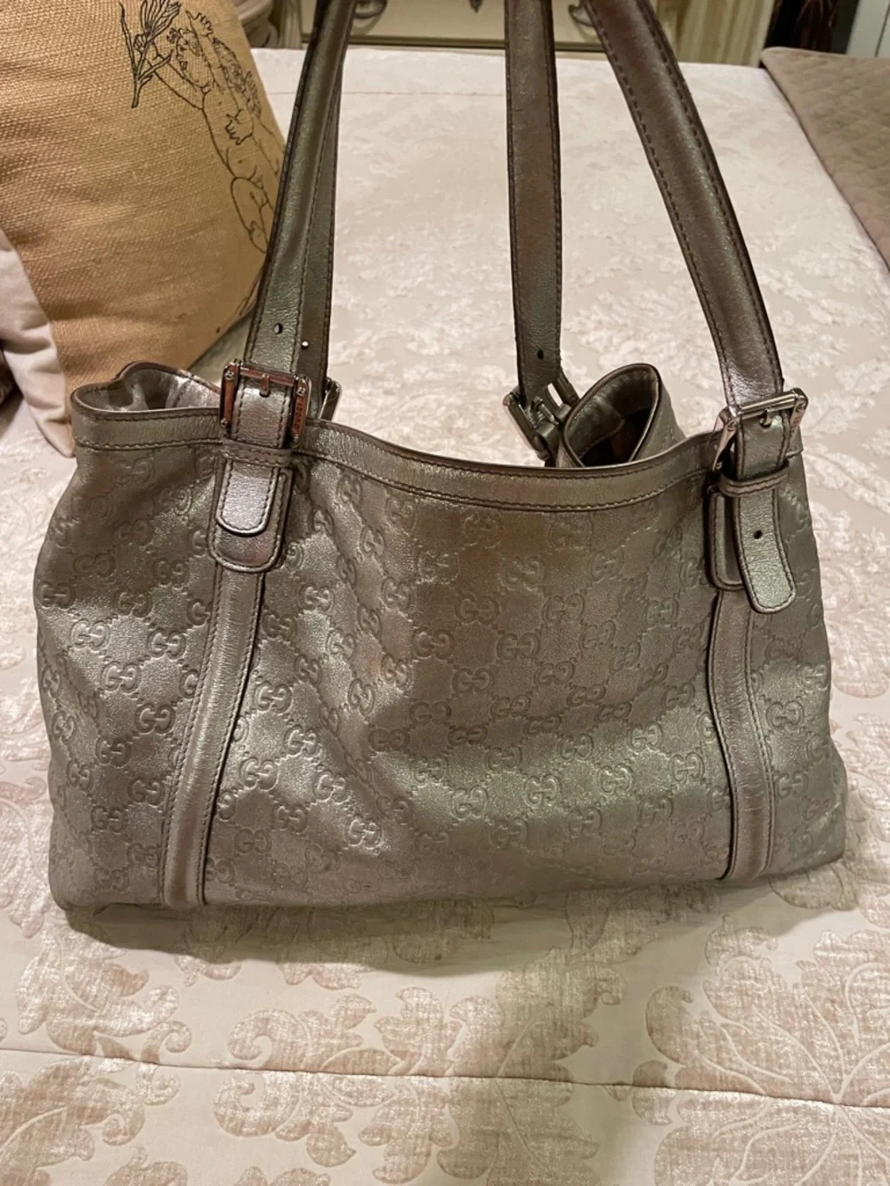 Gucci Metallic Silver Monogram Shoulder Bag
